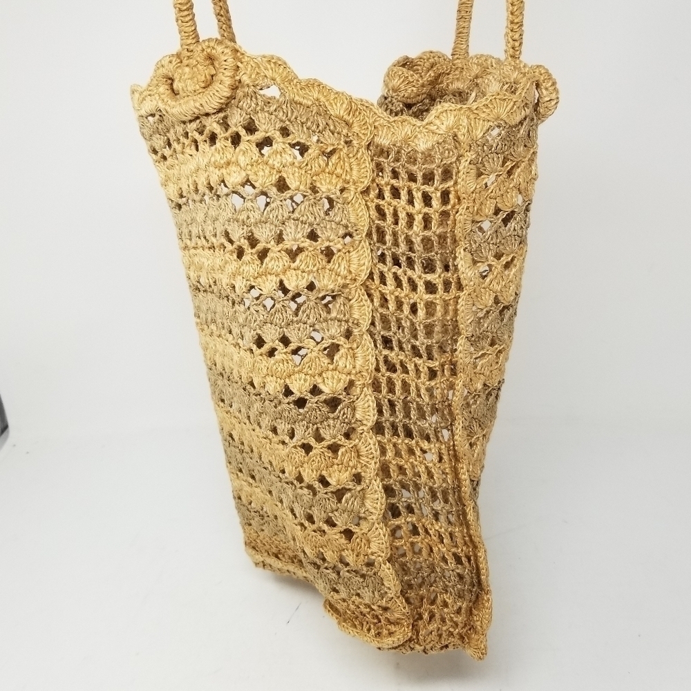 Crochet Tote Shoulder Bag Tote Open Weave Natural Double Handle Produce Beach - Picture 2 of 7